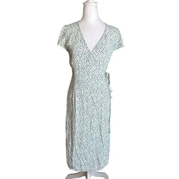 Brandy Melville Floral Wrapped Around Side Tie Midi Dress Size 2 - Picture 3 of 17